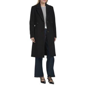 COLE HAAN Black Wool Blend Single Breasted Coat